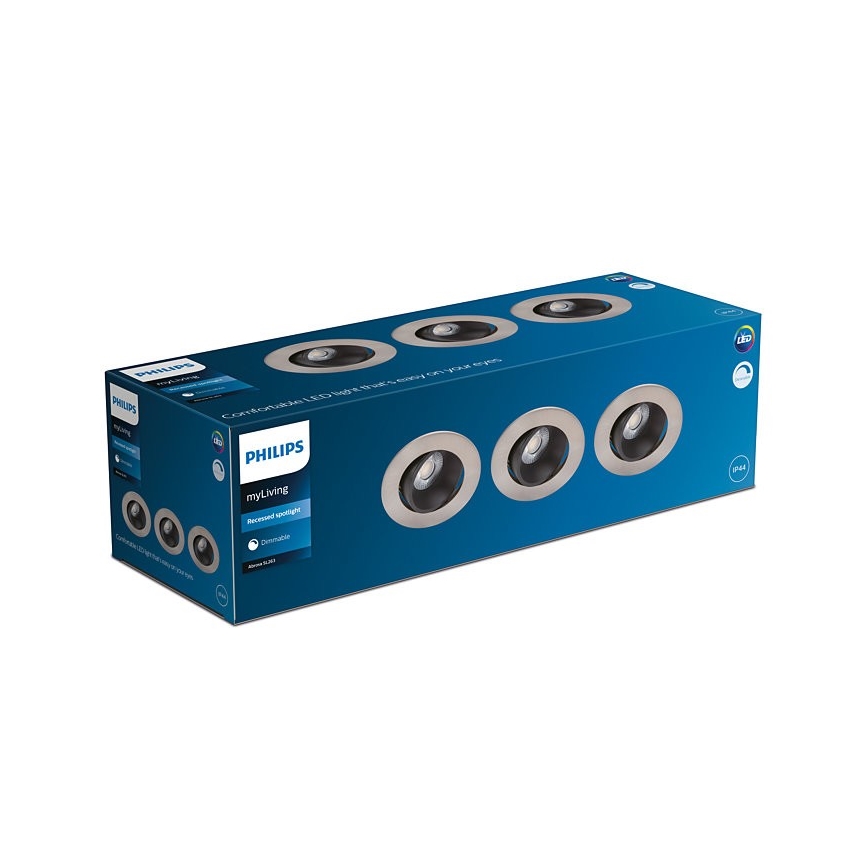Philips - CONJUNTO 3x Foco de encastrar LED de casa de banho com regulação ABROSA LED/9W/230V IP44