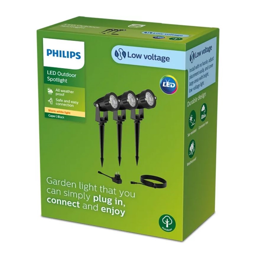 Philips - CONJUNTO 3x Foco exterior LED CASPER LED/1,5W/24/230V IP44