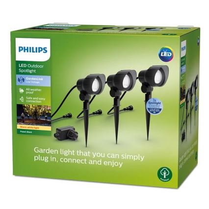 Philips -CONJUNTO 3x Foco exterior LED LED/6W/230V 2700K IP44