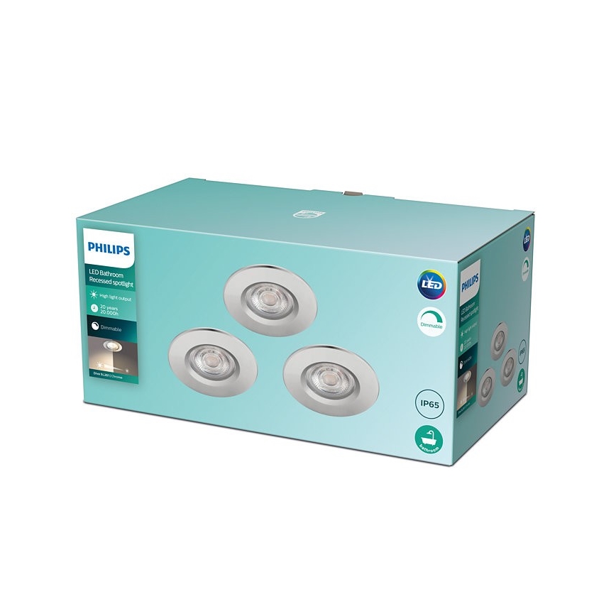 Philips - CONJUNTO 3x Iluminação de casa de banho LED com regulação DIVE LED/5W/230V IP65