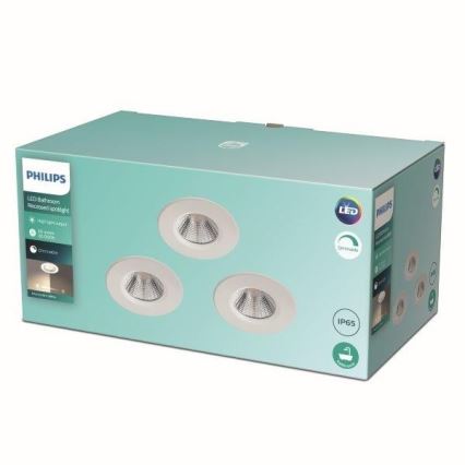 Philips - CONJUNTO 3x Iluminação de casa de banho LED com regulação LED/5,5W/230V 2700K IP65