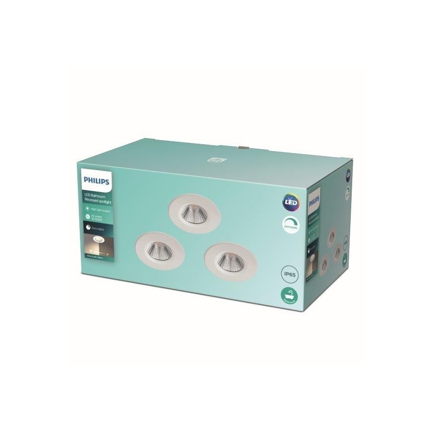 Philips - CONJUNTO 3x Iluminação de casa de banho LED com regulação LED/5,5W/230V 2700K IP65
