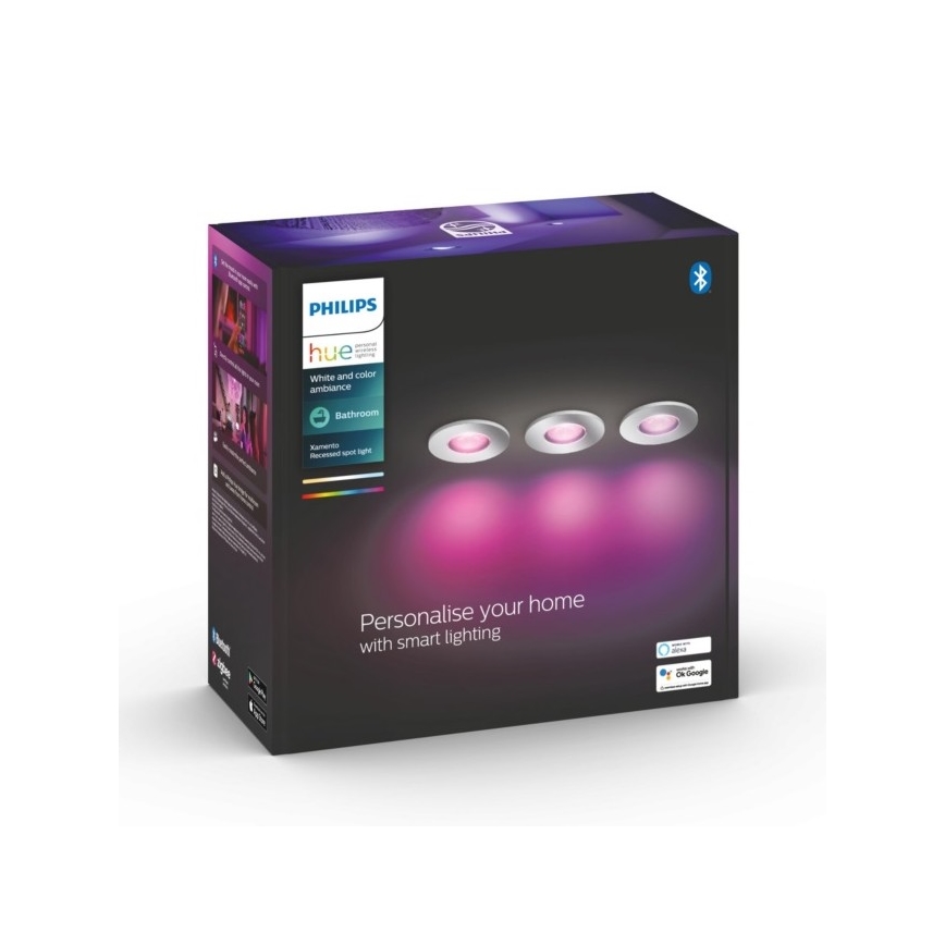 Philips - CONJUNTO 3x Iluminação de casa de banho LED RGB com regulação Hue XAMENTO 1xGU10/5,7W/230V IP44