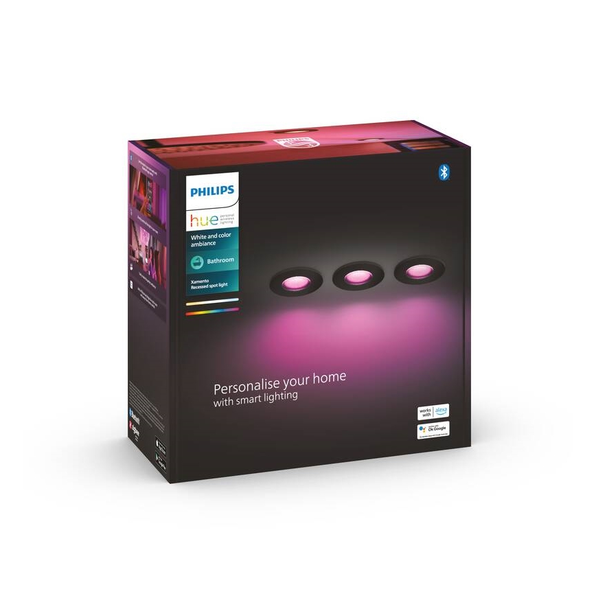 Philips-CONJUNTO 3x Iluminação embutida de casa de banho LED RGBW com regulação Hue XAMENTO 1xGU10/5,7W/230V