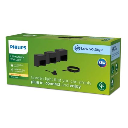 Philips - CONJUNTO 3x Iluminação de parede exterior LED GRITS LED/1,5W/24/230V IP44