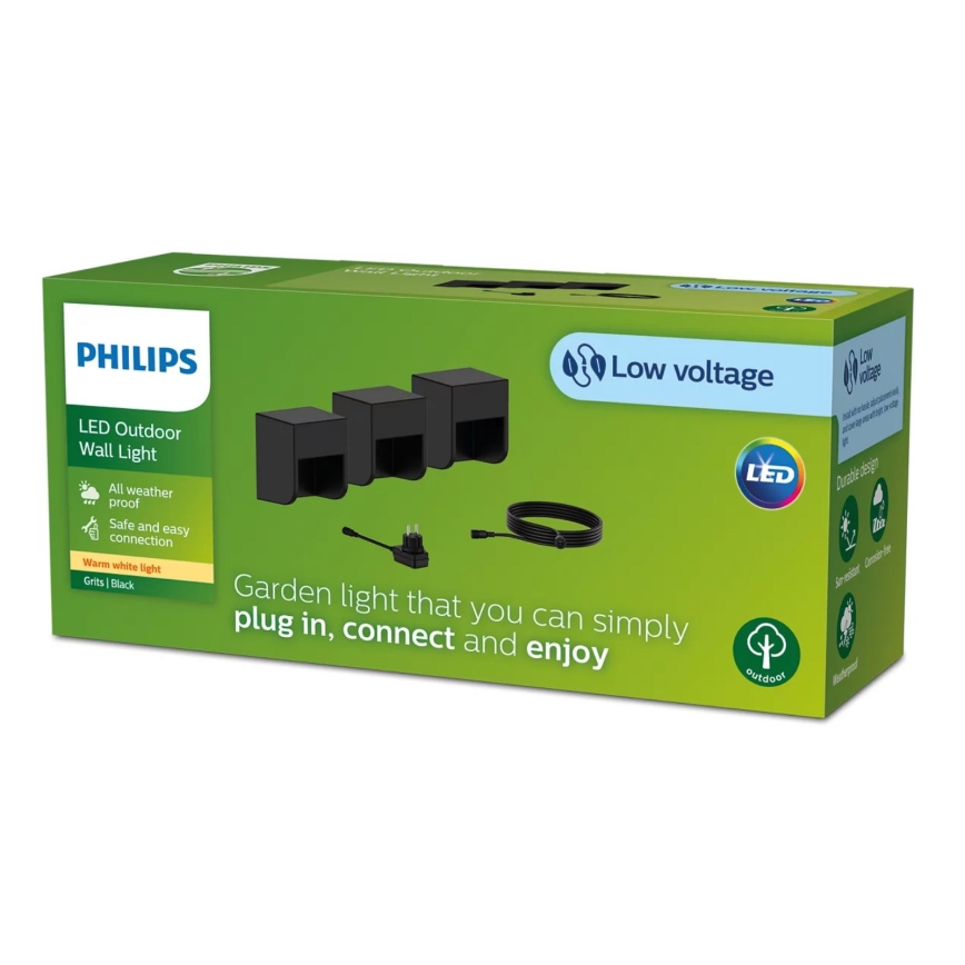 Philips - CONJUNTO 3x Iluminação de parede exterior LED GRITS LED/1,5W/24/230V IP44