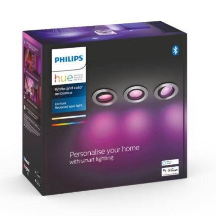 Philips - CONJUNTO 3x Iluminação embutida LED RGB com regulação Hue CENTURA 1xGU10/5,7W/230V 2000-6500K