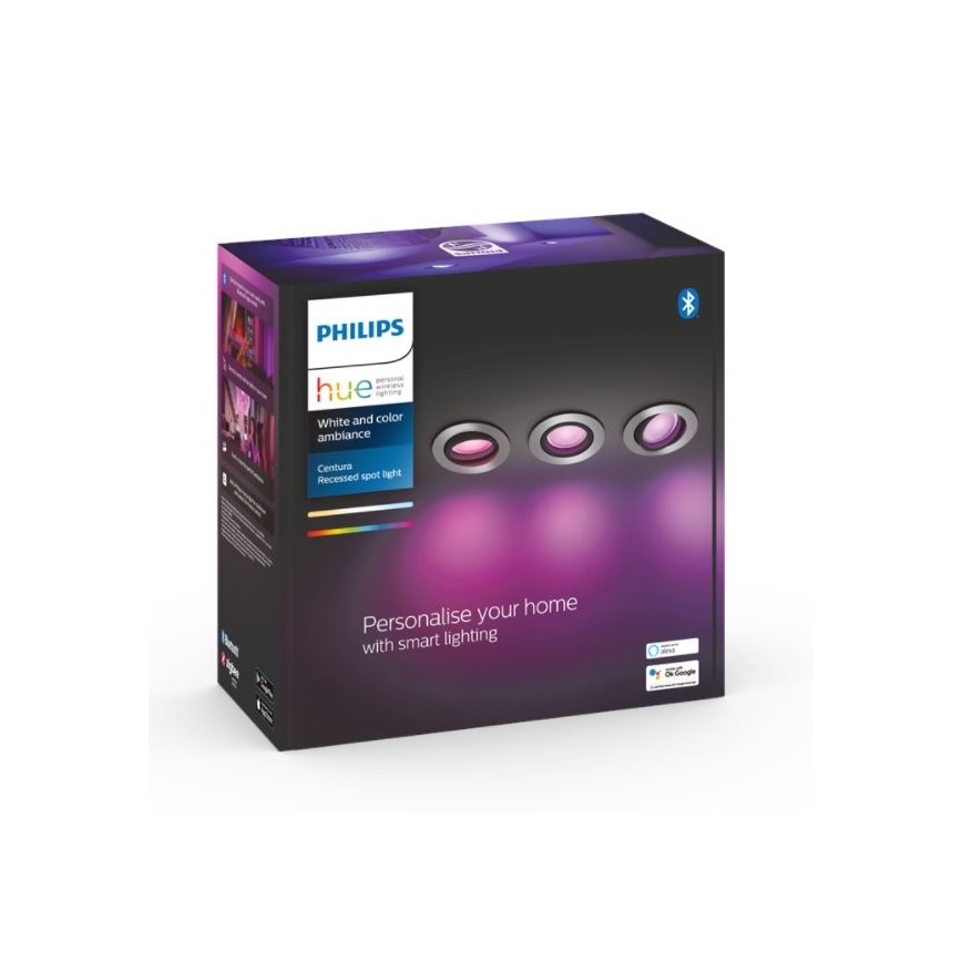 Philips - CONJUNTO 3x Iluminação embutida LED RGB com regulação Hue CENTURA 1xGU10/5,7W/230V 2000-6500K