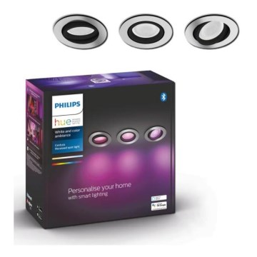 Philips - CONJUNTO 3x Iluminação embutida LED RGB com regulação Hue CENTURA 1xGU10/5,7W/230V 2000-6500K