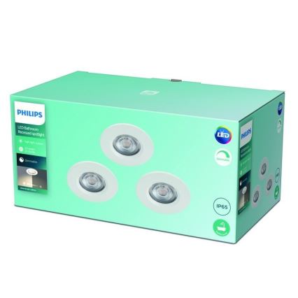 Philips - CONJUNTO 3x Iluminações de casa de banho LED com regulação LED/5W/230V 2,700K IP65