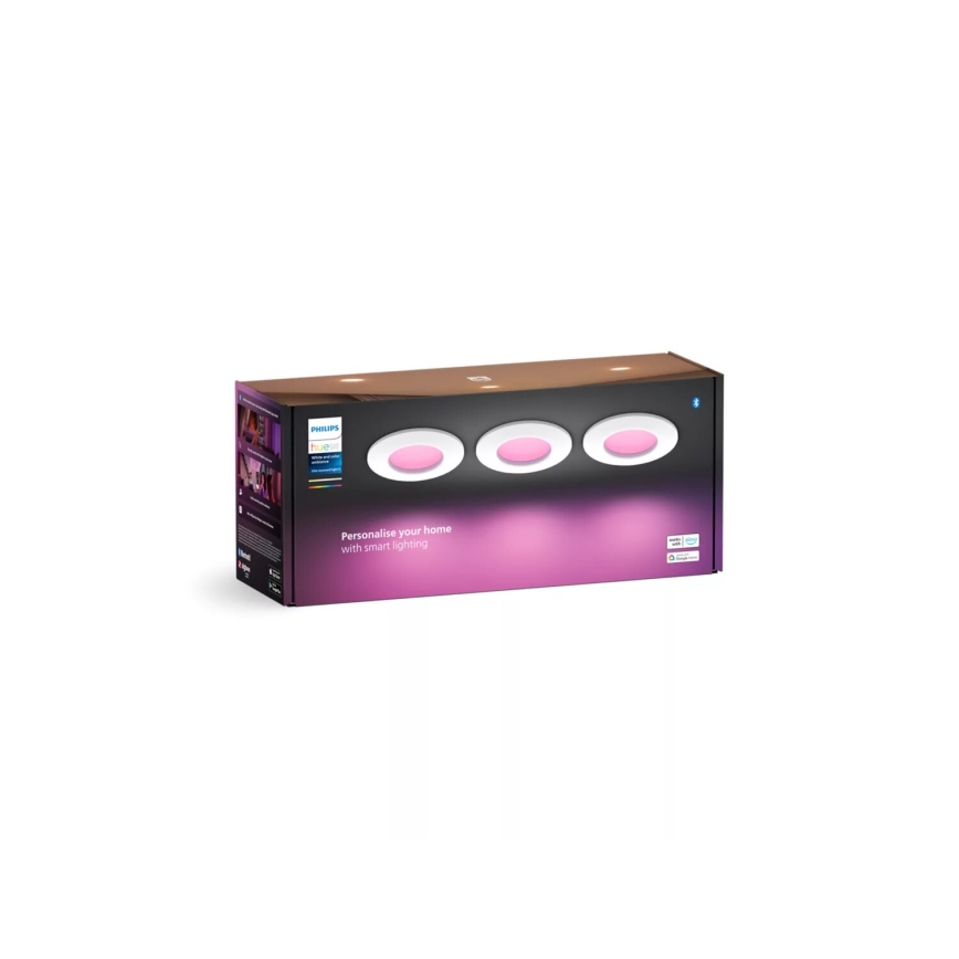 Philips - CONJUNTO 3x Focos de encastrar LED RGBW para casa de banho com regulação Hue SLIM LED/8,3W/230V IP44 2000-6500K