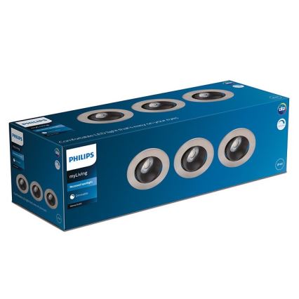Philips - CONJUNTO 3x Luminária de embutir para banheiro com LED dimmerizável ABROSA LED/9W/230V IP44