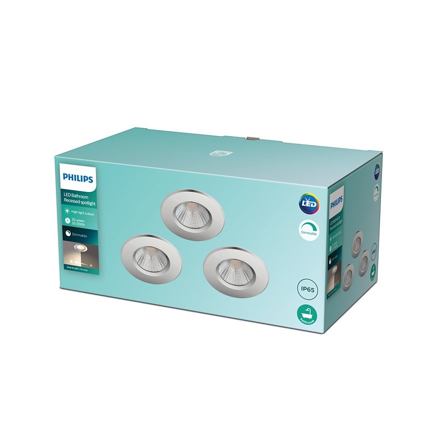 Philips - CONJUNTO 3x Luzes LED para casa de banho com regulação DIVE 1xLED/5,5W/230V IP65