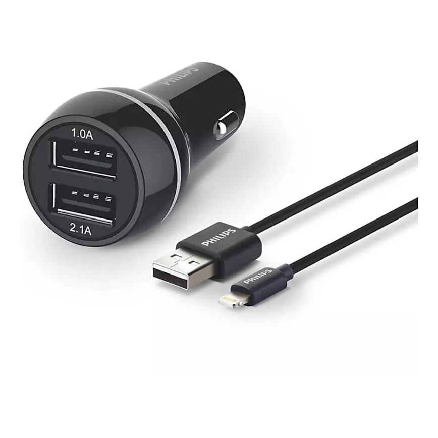 Philips DLP2357V/10 - Carregador de automóvel 2xUSB/12V + conector USB/lightning