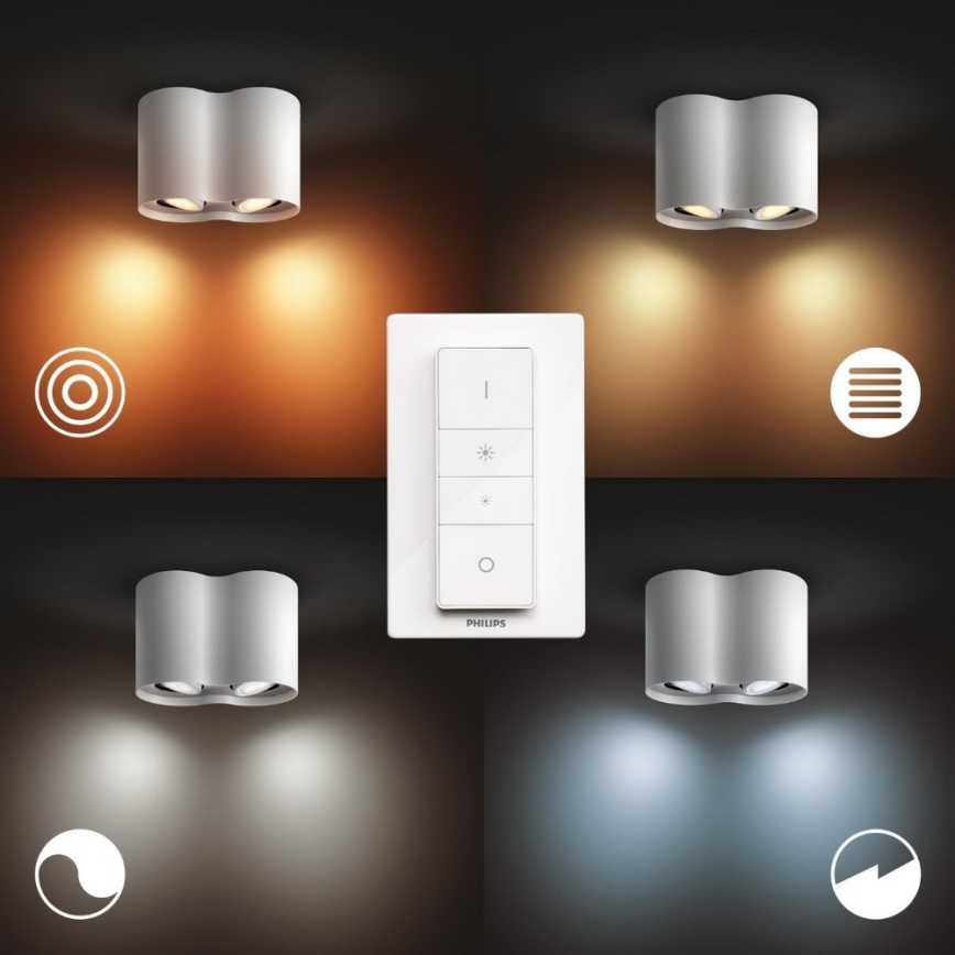 Philips - Foco LED com regulação Hue PILLAR 2xGU10/5W/230V + controlo remoto
