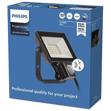 Philips - Holofote exterior LED com sensor PROJECTLINE LED/20W/230V IP65 3000K
