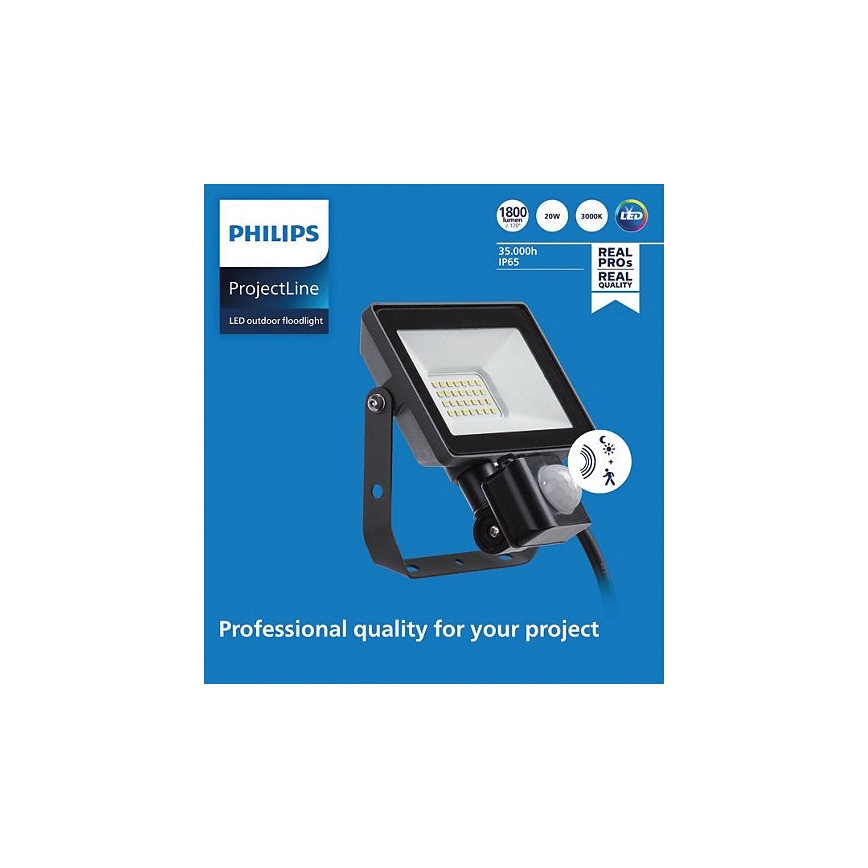 Philips - Holofote exterior LED com sensor PROJECTLINE LED/20W/230V IP65 3000K