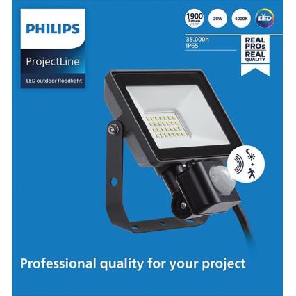 Philips - Holofote exterior LED com sensor PROJECTLINE LED/20W/230V IP65 4000K