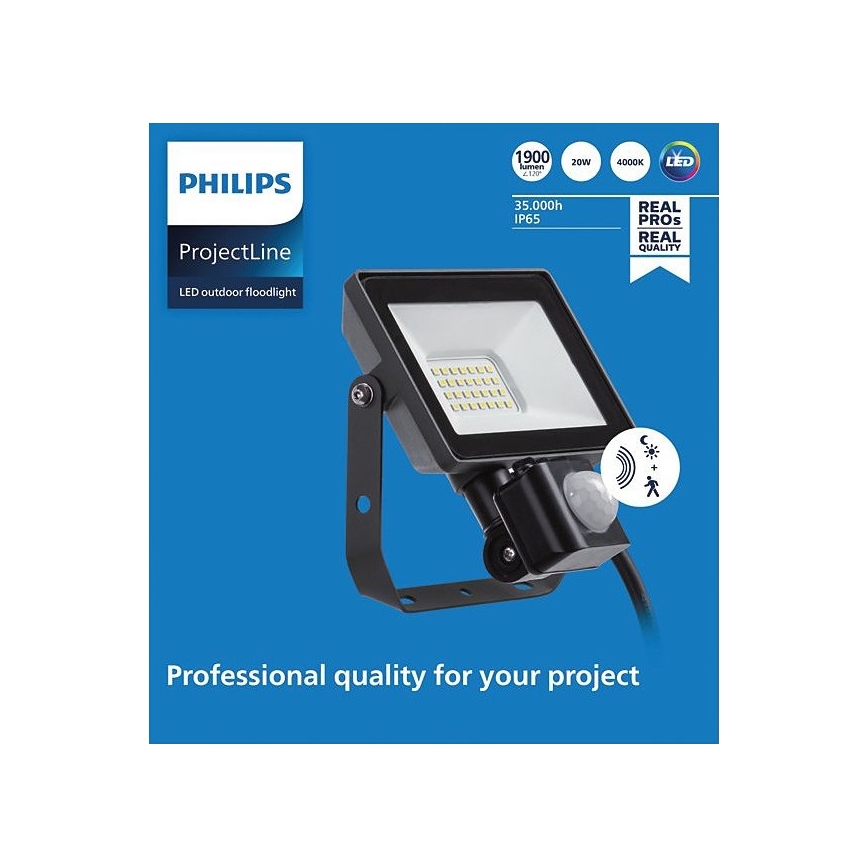 Philips - Holofote exterior LED com sensor PROJECTLINE LED/20W/230V IP65 4000K