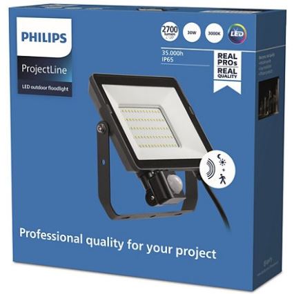 Philips - Holofote exterior LED com sensor PROJECTLINE LED/30W/230V IP65 3000K