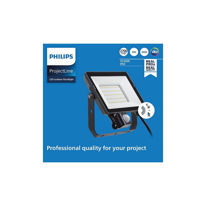 Philips - Holofote exterior LED com sensor PROJECTLINE LED/30W/230V IP65 3000K