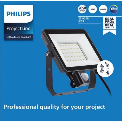 Philips - Holofote exterior LED com sensor PROJECTLINE LED/30W/230V IP65 4000K