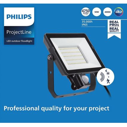 Philips - Holofote exterior LED com sensor PROJECTLINE LED/50W/230V IP65 4000K