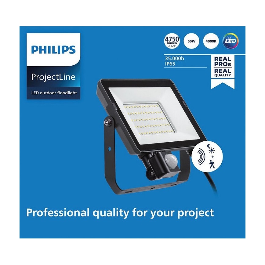 Philips - Holofote exterior LED com sensor PROJECTLINE LED/50W/230V IP65 4000K