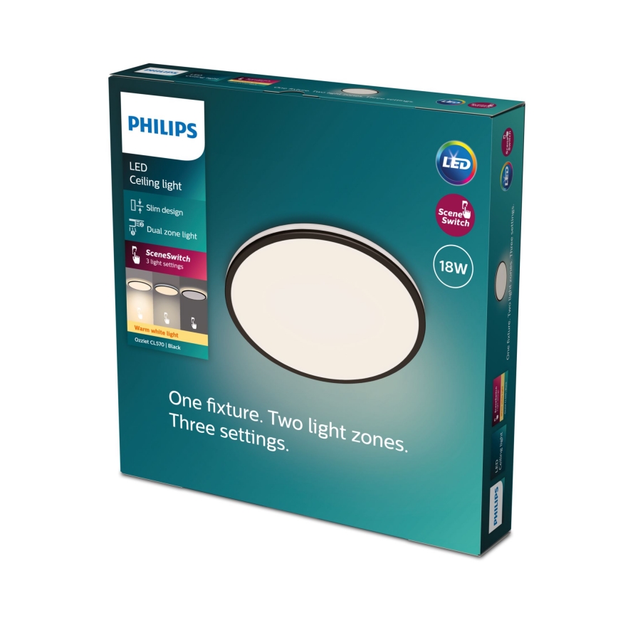 Philips - Iluminação de teto LED com regulação SCENE SWITCH LED/18W/230V diâmetro 30 cm 2700K preto