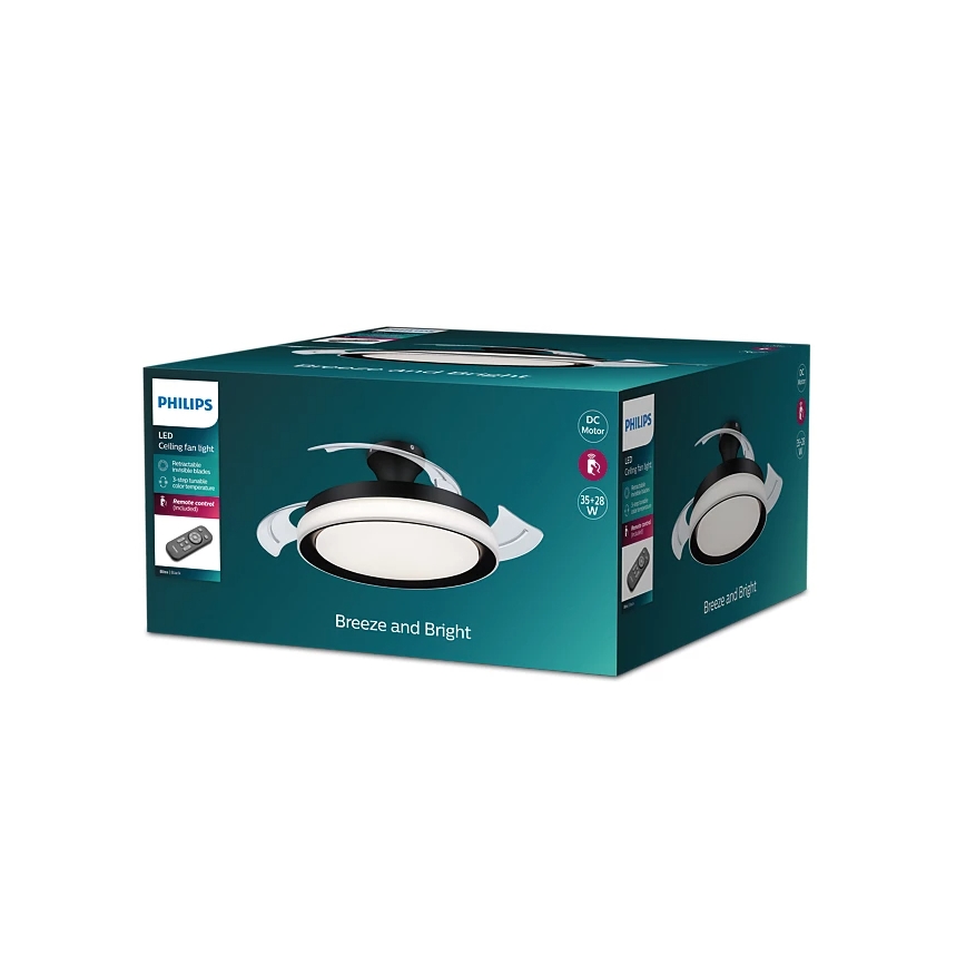 Philips- Iluminação de teto LED com ventoinha BLISS LED/35W/230V 5500/4000/2700K preto + comando