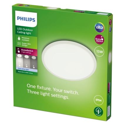 Philips - Iluminação exterior LED com regulação SUPERSLIM SCENE SWITCH LED/15W/230V IP54 branco