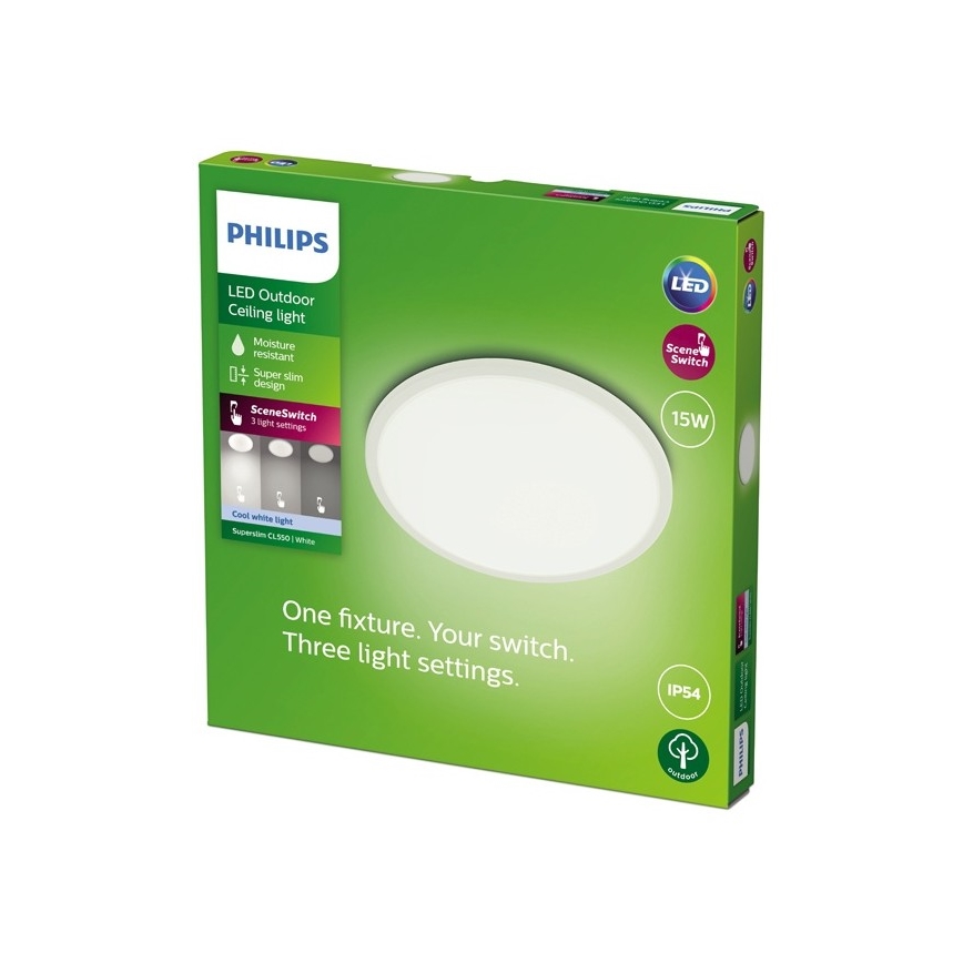 Philips - Iluminação exterior LED com regulação SUPERSLIM SCENE SWITCH LED/15W/230V IP54 branco