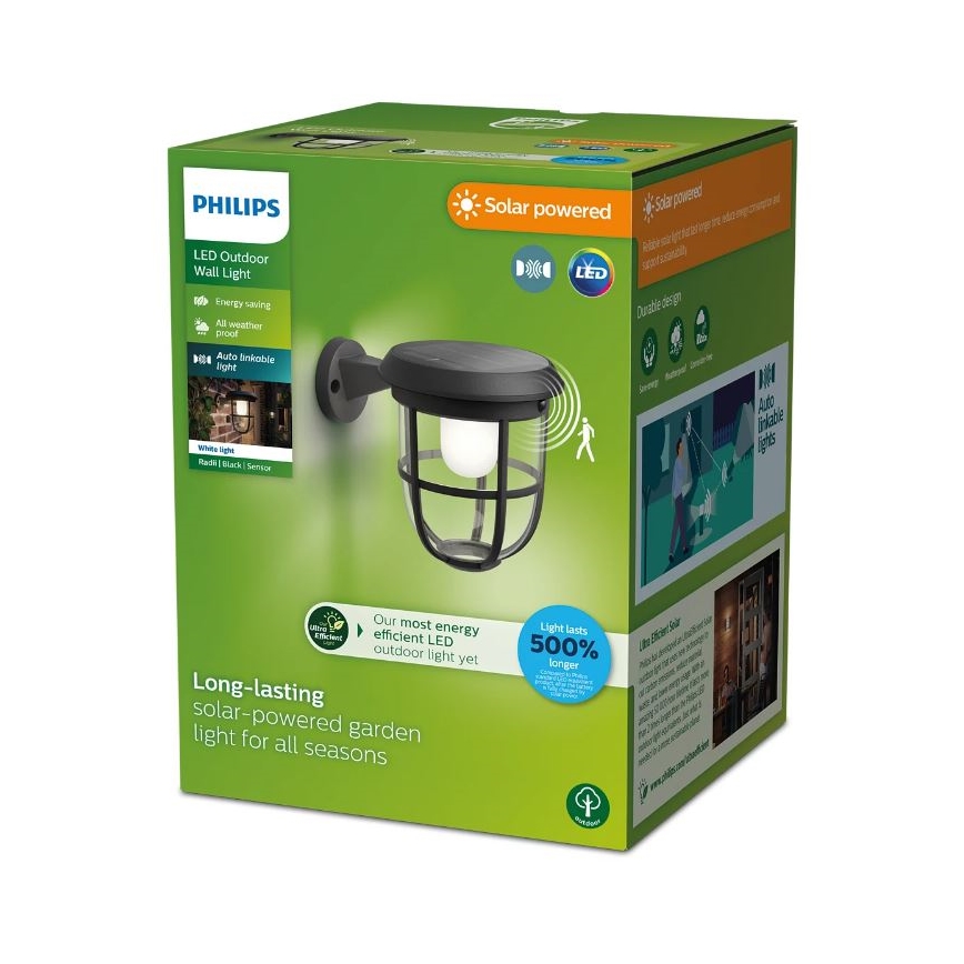 Philips - Iluminação solar de parede LED com sensor RADII LED/1,3W/3,7V 3000K IP44