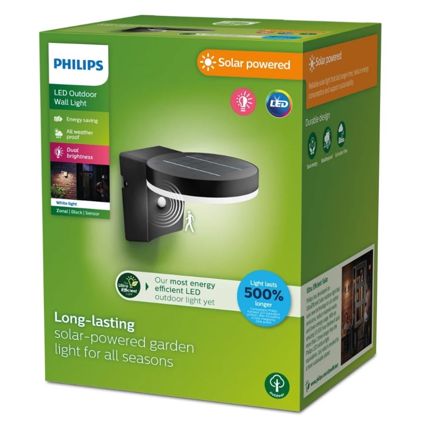 Philips - Iluminação solar de parede LED com sensor ZONAL LED/1,3W/3,7V IP44