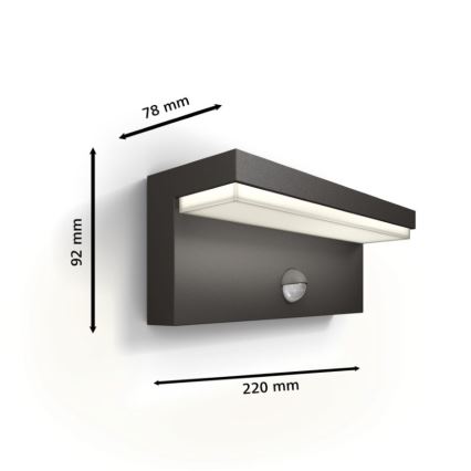 Philips - LED Iluminação de parede exterior com sensor BUSTAN LED/3,8W/230V 2700K IP44