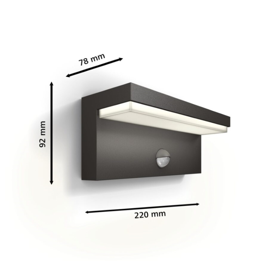 Philips - LED Iluminação de parede exterior com sensor BUSTAN LED/3,8W/230V 2700K IP44