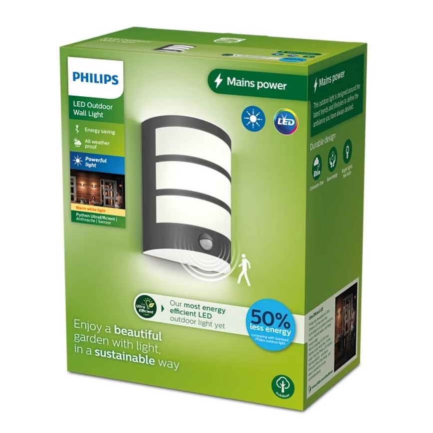 Philips - LED Iluminação de parede exterior com sensor PYTHON LED/3,8W/230V IP44