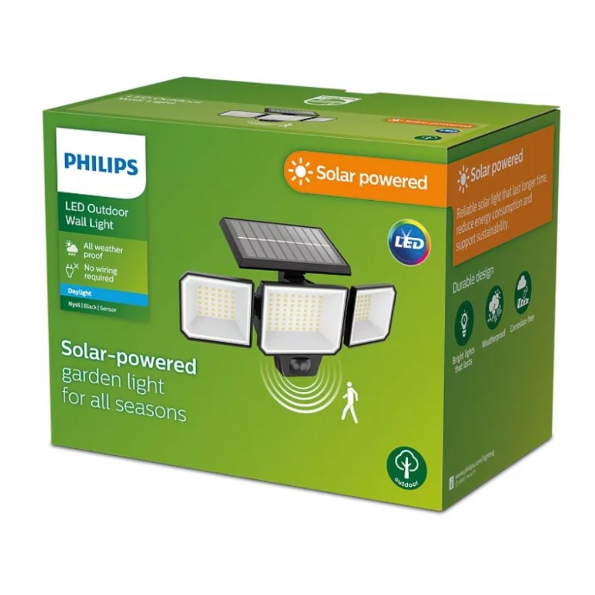 Philips -  LED Solar parede holofote com sensor NYSIL 3xLED/8,7W/3,7V 2000 mAh IP65