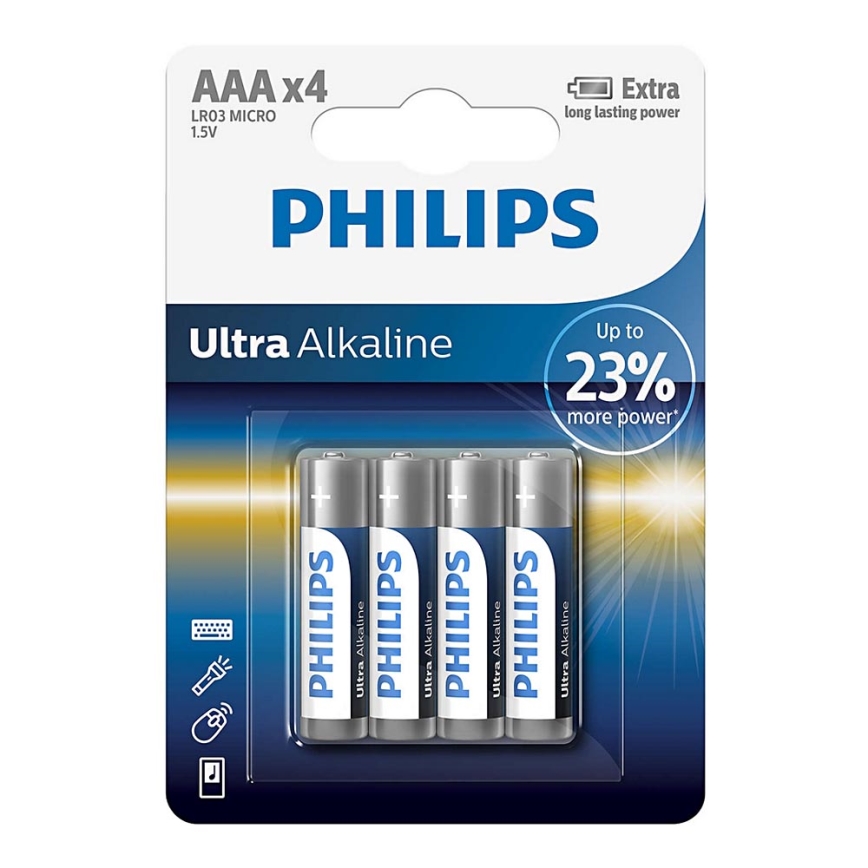 Philips LR03E4B/10 - 4 pçs Pilha alcalina AAA ULTRA ALKALINE 1,5V 1250mAh
