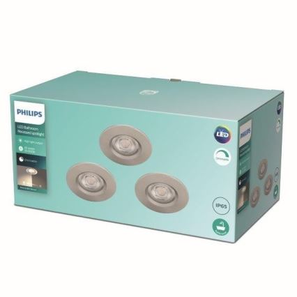 Philips - PACK 3x Iluminação de casa de banho LED com regulação LED/5W/230V 2,700K IP65