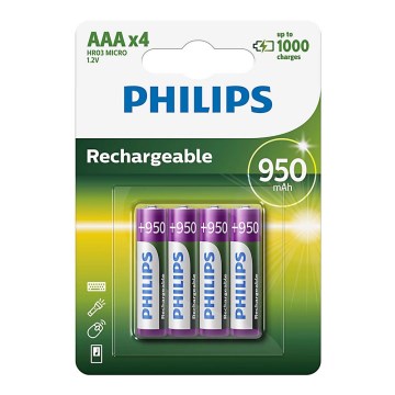 Philips R03B4A95/10 - 4 unidades Pilhas recarregáveis AAA MULTILIFE NiMH/1,2V/950 mAh