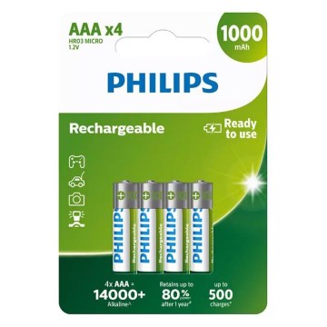 Philips R03B4RTU10/10 - 4 Pilhas recarregáveis AAA NiMH/1,2V/1000 mAh