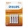 Philips R03L4B/10 - 4 pçs Pilha de cloreto de zinco AAA LONGLIFE 1,5V 450mAh
