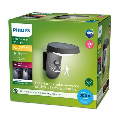 Philips - Luminária de parede solar LED com sensor de movimento e crepúsculo LED/1,2W/4V 1800 mAh 3000K IP44