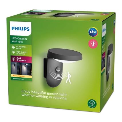 Philips - Luminária de parede exterior LED com sensor LED/9W/230V 2700K IP44