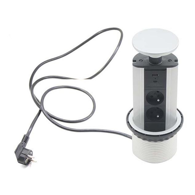 Pilar de ligação da tomada para o topo da mesa 2x230V +USB-A 3,1A +UBS-C 15,5W 230V