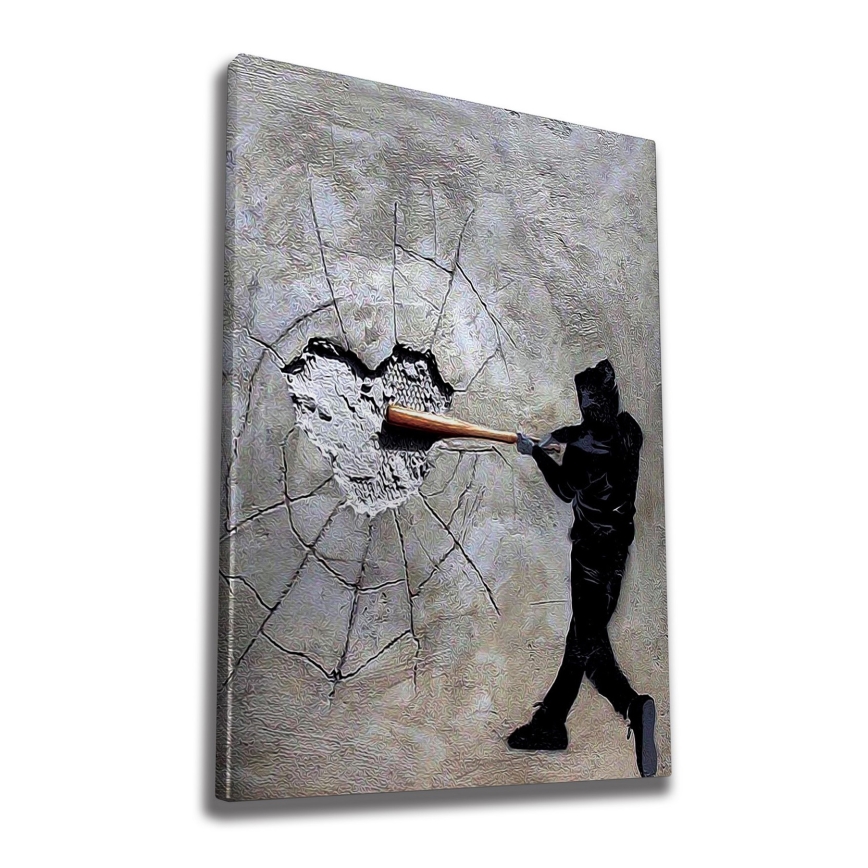 Pintura de parede sobre tela 100x70 cm cinzento/preto