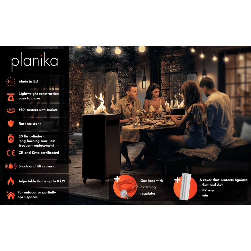 Planika - Lareira exterior a gás 142x36 cm 8kW branco + capa de proteção