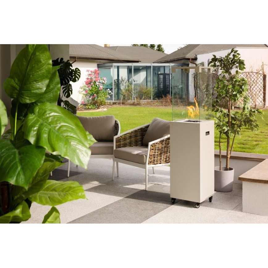Planika - Lareira exterior a gás 142x36 cm 8kW branco + capa de proteção