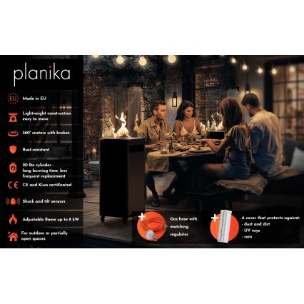 Planika - Lareira exterior a gás 142x36 cm 8kW cinzento + capa de proteção